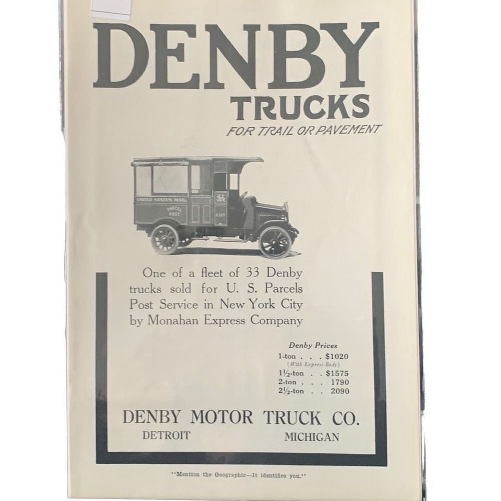 Vintage 1916 Denby Trucks For Trail or Pavement Ad Advertisement